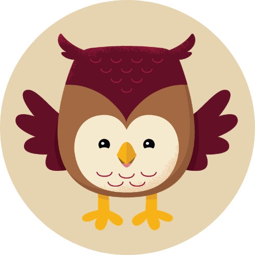 Ollie the Owl on a gold circle background.